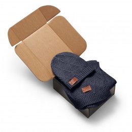 Debossed Logo Leeman Trellis Knit Bundle and Go Gift Set - Heathered Navy